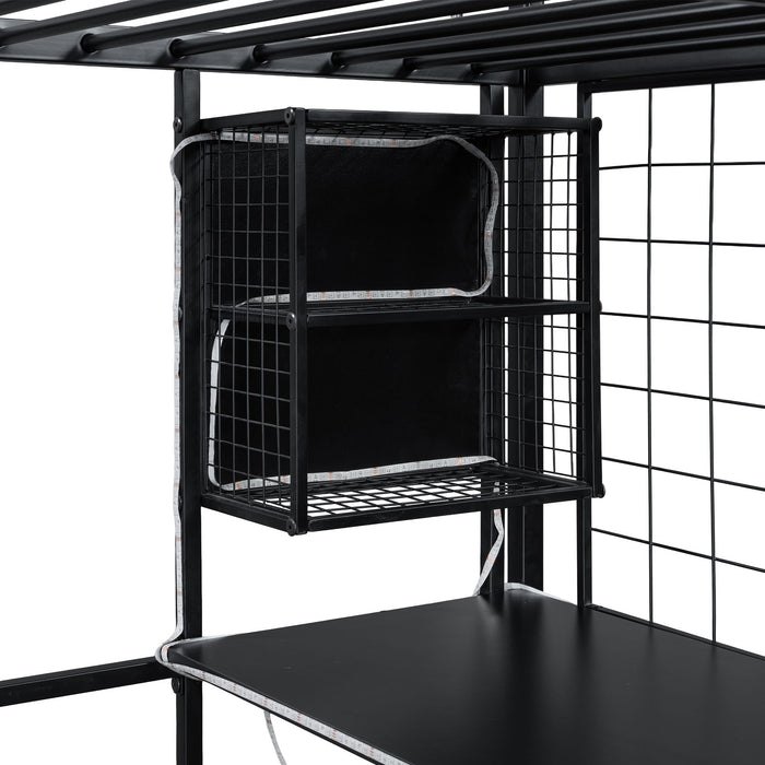 Loft Bed With Built In Work Station, Wardrobe, Storage Staircase And LED