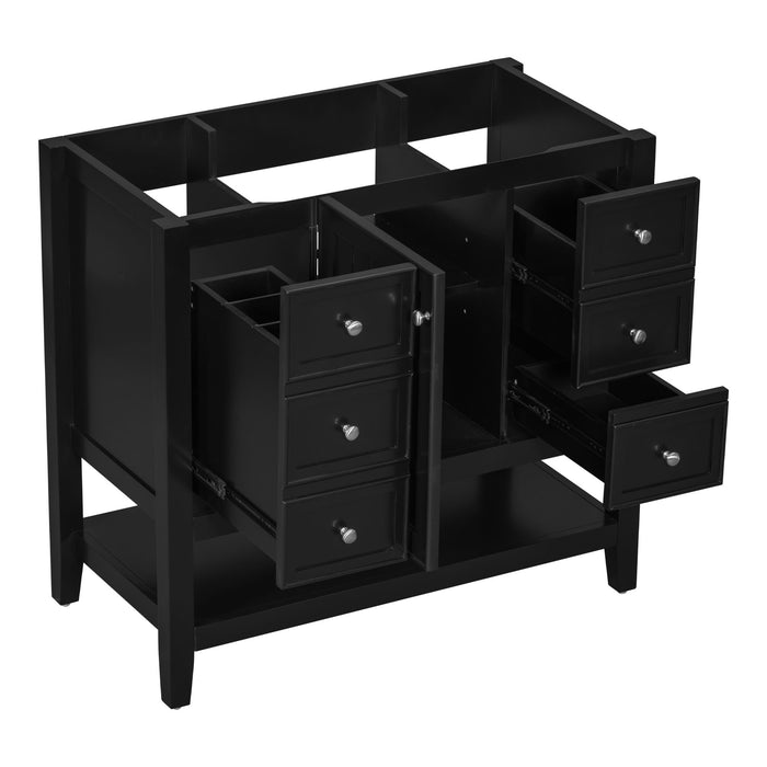 36" Bathroom Vanity Base With 2 Cabinet And 3 Drawers - Black