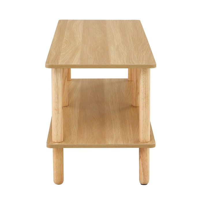 Modern Double Deck TV Cabinet With Open Storage Shelf, Rounded Legs