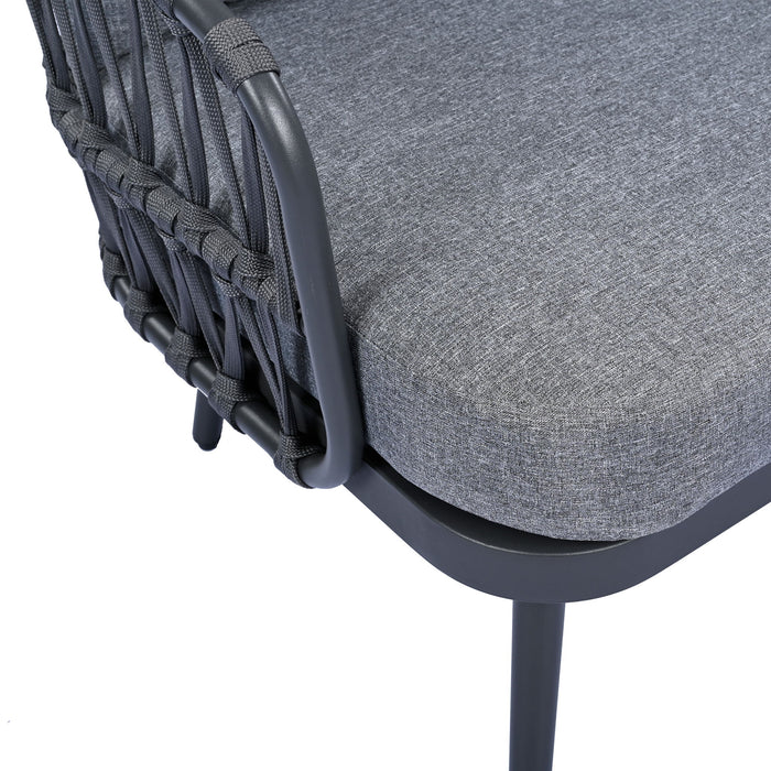 4 Piece Outdoor Patio Furniture Set, Metal Chairs With Woven Rope U Shaped Backrest