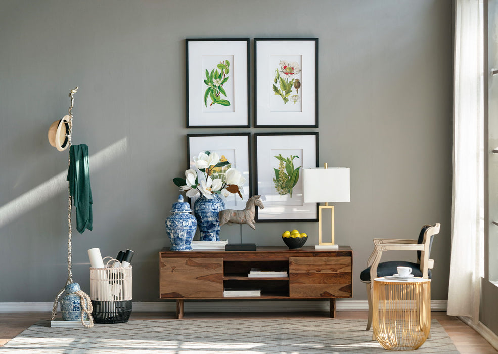 Botanical Flower Wall Art, Home Decor For Living Room Dining Room, Bedroom, Hallway (Set of 4) - White / Blue