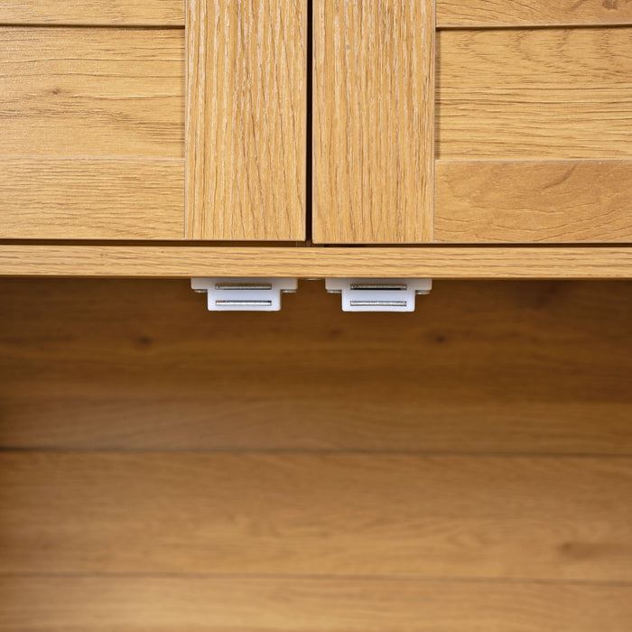 Tall Arched Pantry Cabinet With Charging Station, Adjustable Shelves, Coffee Bar