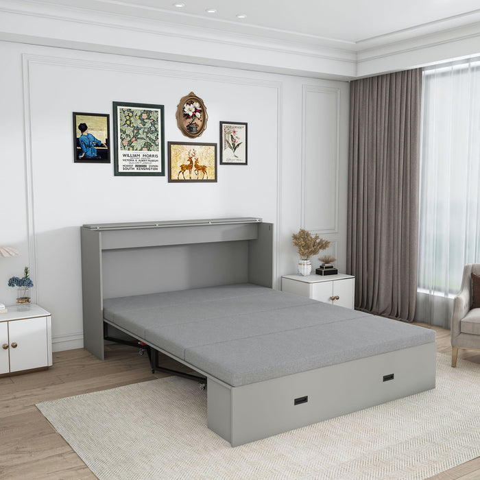 Murphy Bed With Storage Drawers And Charging Cabinet, Foldable Panels, Swivel Wheels