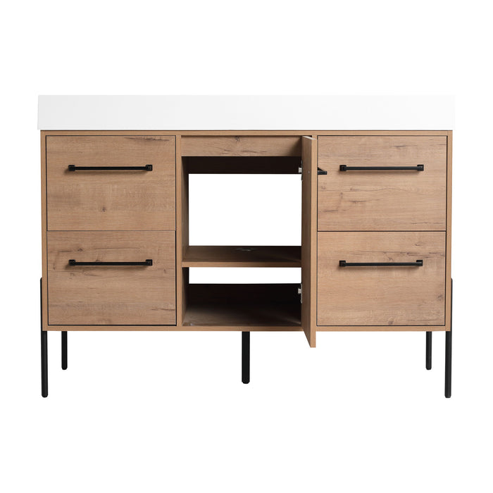 48" Freestanding Bathroom Vanity With Sink, Soft Close Cabinet Doors, 4 Drawers - Imitative Oak