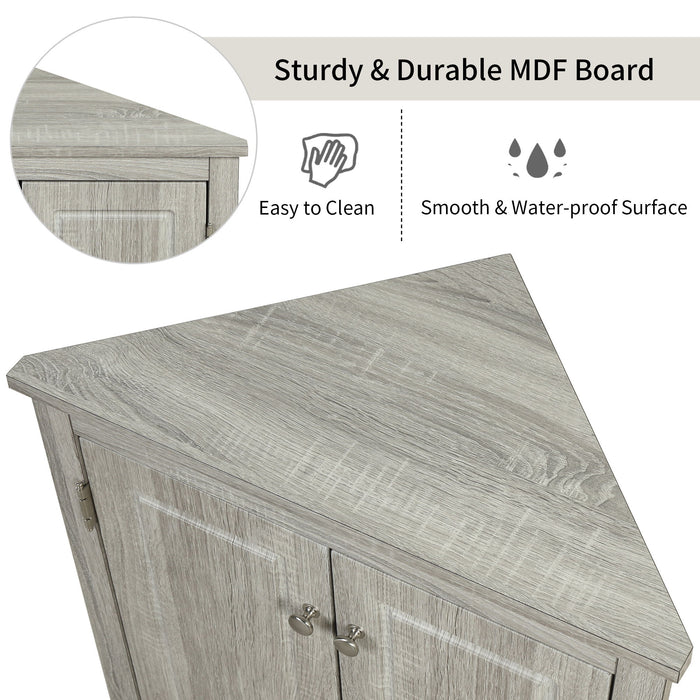 Triangle Bathroom Storage Cabinet With Adjustable Shelves, Freestanding Floor Cabinet - Oak