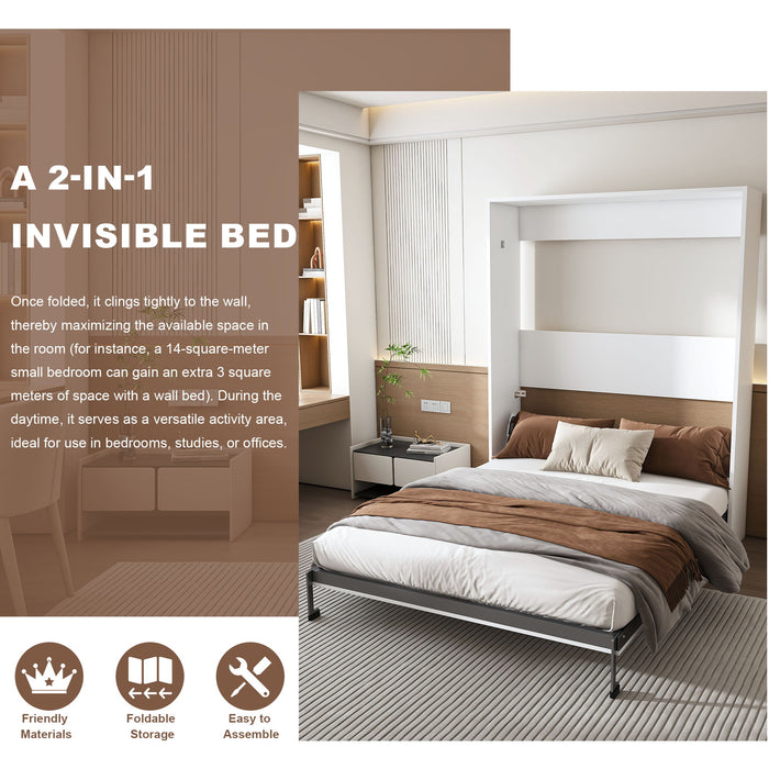 Queen Murphy Bed, Foldable Wall Bed, Space Saving Design For Bedrooms - White