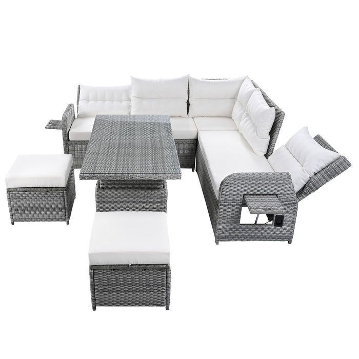 Outdoor Furniture Set Patio Rattan Furniture Set With Adjustable Table, Recliners With Extendable Side Tables And 2 Ottomans