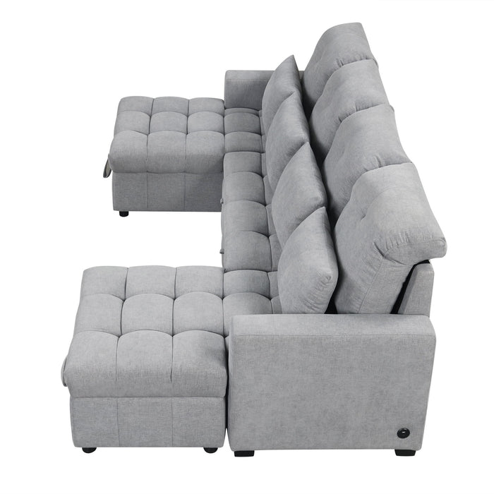 Oversized U-Shaped Versatile Sectional, Pull-Out Sofa Bed With Double Storage Chaise Lounges And 2 USB Ports For Living Room