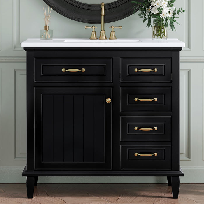 Modern Bathroom Vanity With Sink Top, Flip Drawers, Adjustable Shelf