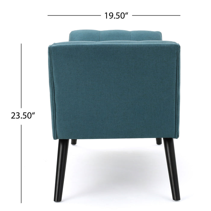 Modern Fabric Bench With Padded Seat And Wide U Shape Design - Teal