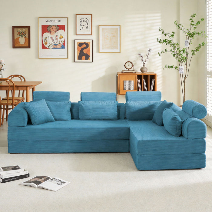 Modern L-Shape Modular Sectional Sofa, Compressed Design