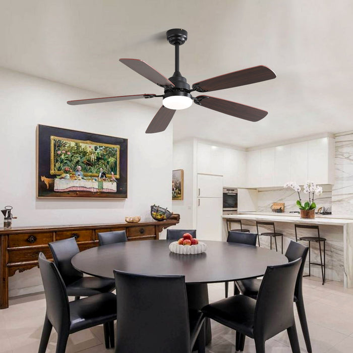 52" Ceiling Fan With LED Light, 6 Speed DC Motor, Remote Control - Matte Black