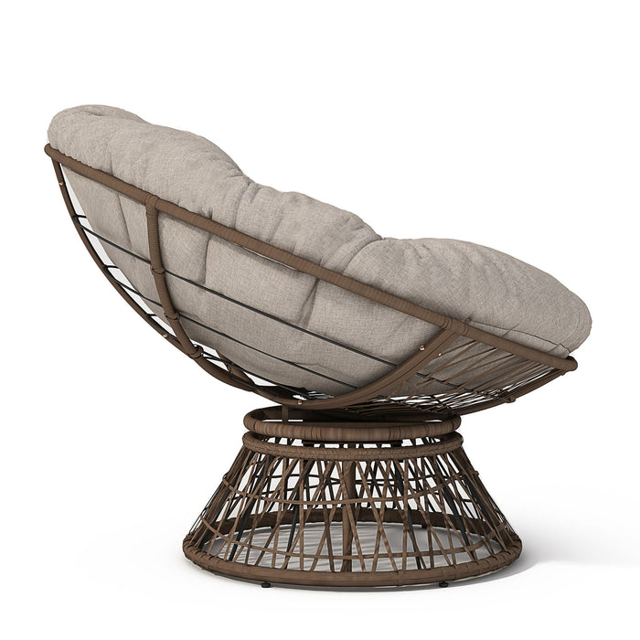 Ergonomic Wicker Chair With Cloud Thick Density Cushion, 3 Proof Cover High Capacity Iron Frame Fluid 360° Swivel
