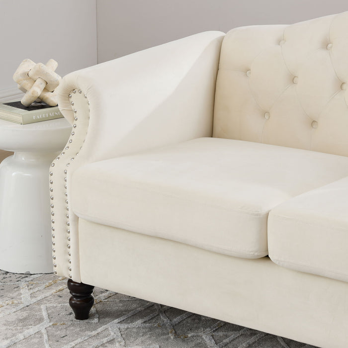 2 Seater Chesterfield Sofa With Rolled Arms And Nailhead Trim For Living Room