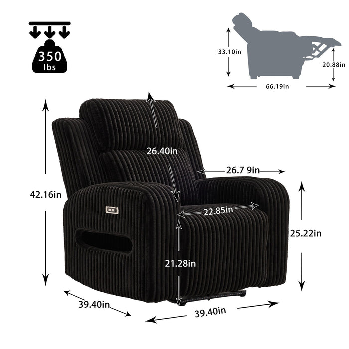 Power Recliner With Cup Holders And Ambient LED Lighting - Black