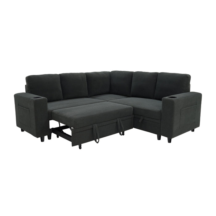 Upholstered L - Shape Sectional Sofa Bed With Pull Out Sleeper And Storage