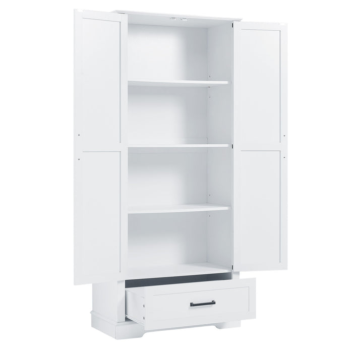 Tall Bathroom Storage Cabinet With 2 Doors And 2 Drawer, Adjustable Shelf - White