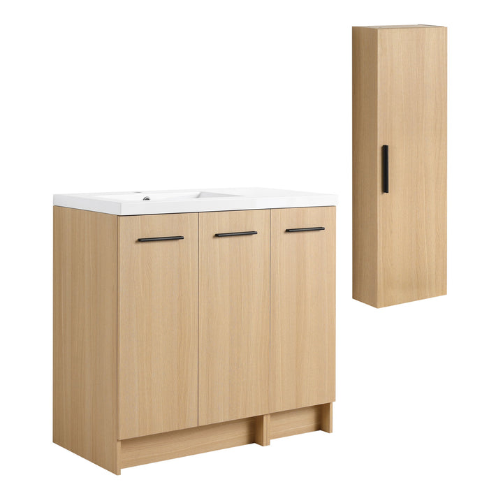 Freestanding Bathroom Vanity Set With Tall Linen Cabinet, 3 Door Storage Cabinet, Single Sink