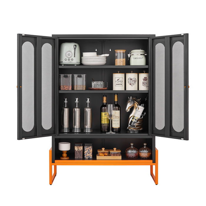 Modern Metal Shoe Cabinet With DoublebSided Mesh Doors And Adjustable Partitions