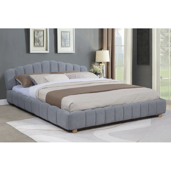 Queen Upholstered Platform Bed, Low Profile Frame - Light Blue