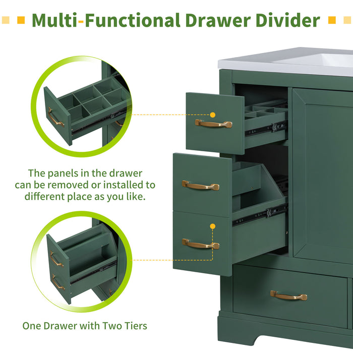 Modern Bathroom Vanity Base Only, 6 Drawer Storage With Adjustable Shelf