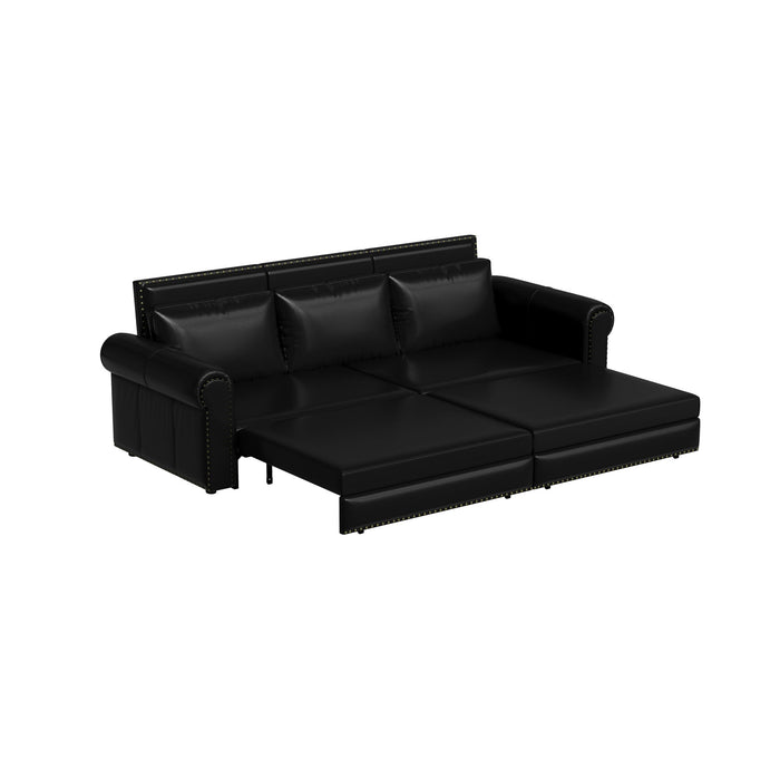 3 In 1 Convertible Sleeper Sofa With Nailhead Trim & Rolled Arm