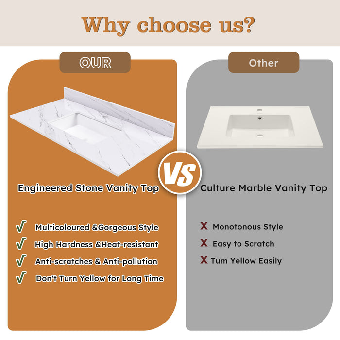 Bianco Carrara Venato Marble Vanity Top With Pre Drilled Faucet Hole And Undermount Sink