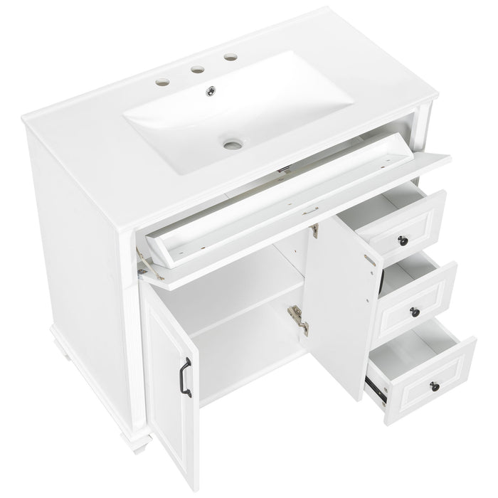 Modern Bathroom Vanity With Sink, 3 Drawers & 2 Doors