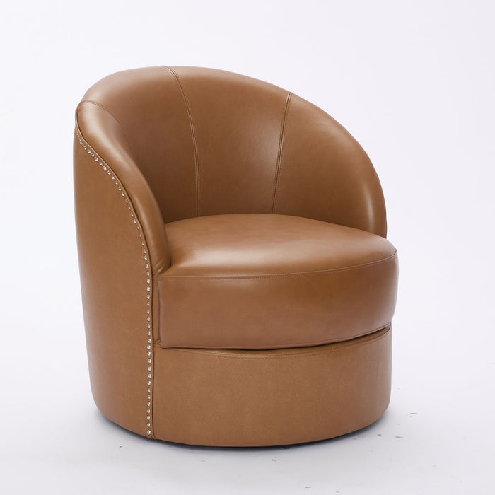 Swivel Accent Chair With 360° Smooth Spin - Black / Light Brown / Silver