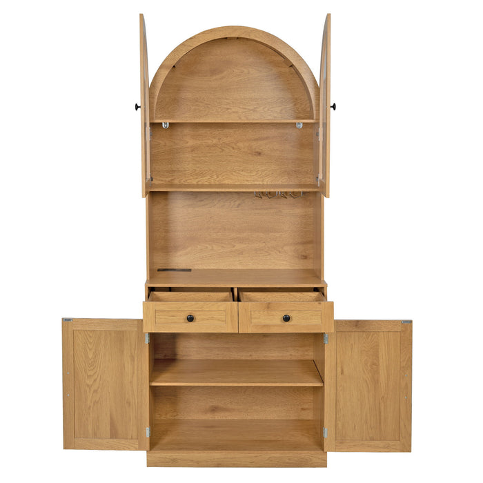 Tall Arched Pantry Cabinet With Charging Station, Adjustable Shelves, Coffee Bar