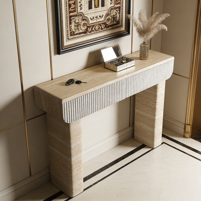 Entryway Table With 2 Hidden Handle Drawers For Entrance - Beige / Yellow