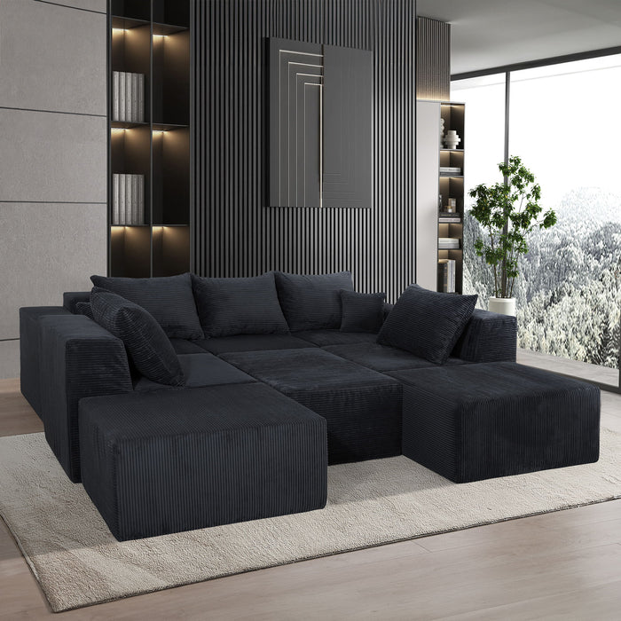 Luxury 8 Piece Modular U Shaped Sectional Sofa With Oversized Chaise Lounge And Bed Corduroy Upholstery
