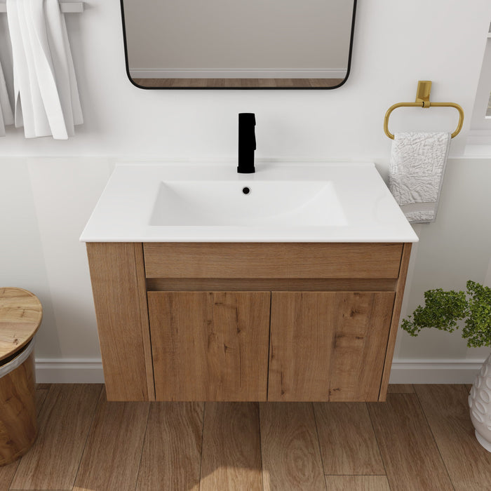 Wall Mounted Bathroom Vanity With Basin And Adjustable Open Shelf