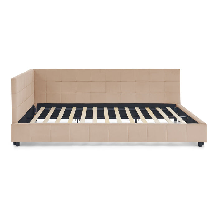 Mid-Century Storage Upholstered Tufted Bed Frame With Backrest And Armrests
