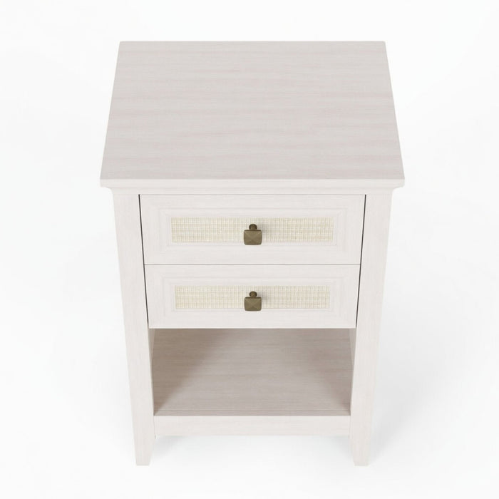 Nightstand With 2 Drawers & Shelf - White