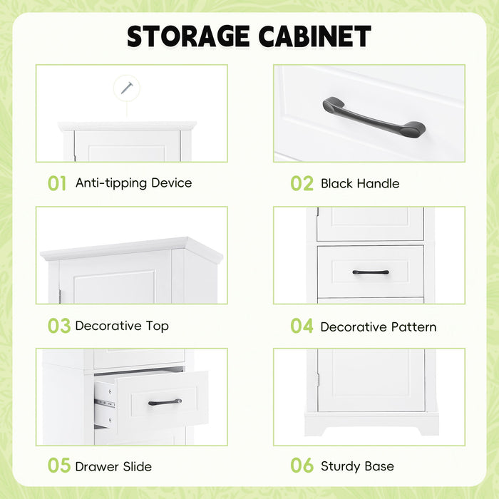 Tall Freestanding Bathroom Storage Cabinet With 2 Doors And Adjustable Shelves