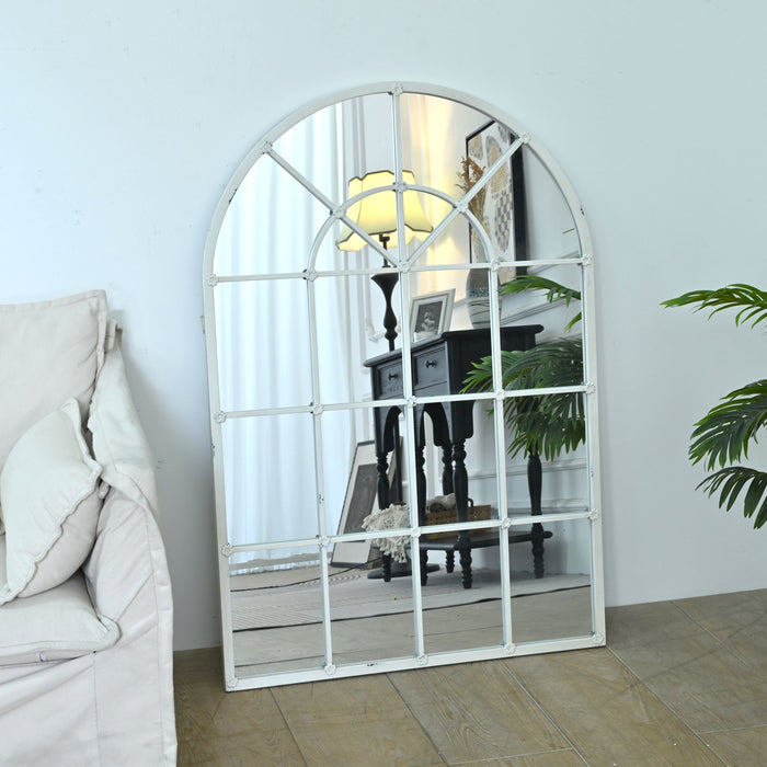 Handmade Arched Mirror, Windows Design For Entryway - White