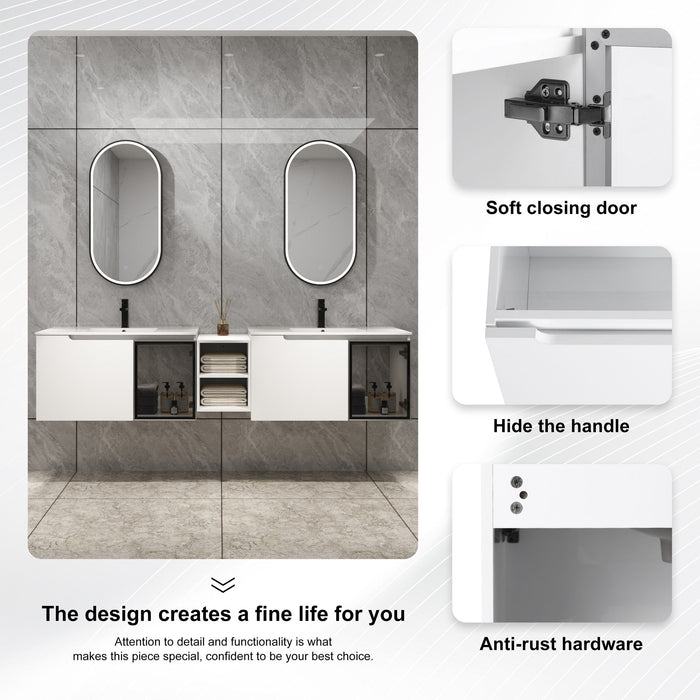 Wall Mounted Bathroom Vanity With Sink, Soft Close Doors, Cabinet & Half Door
