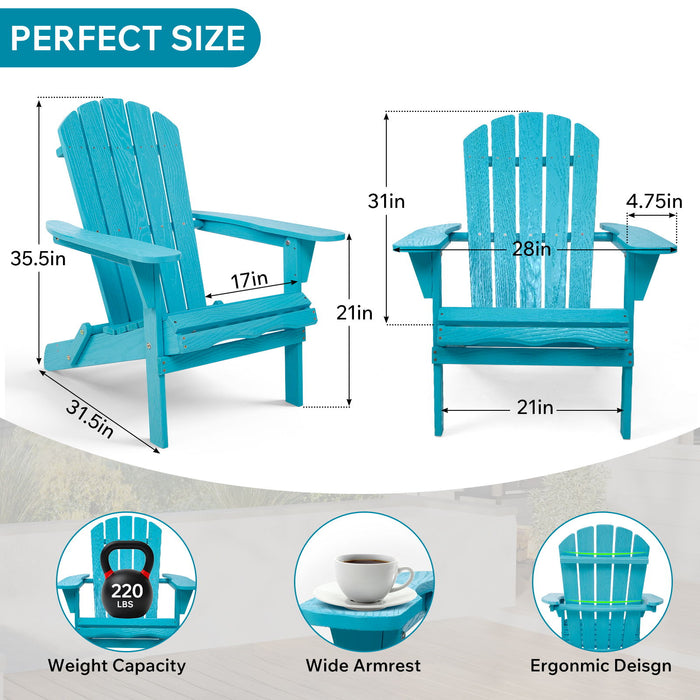 Outdoor Folding Adirondack Chair Patio With Natural Grain Texture - Turquoise Blue