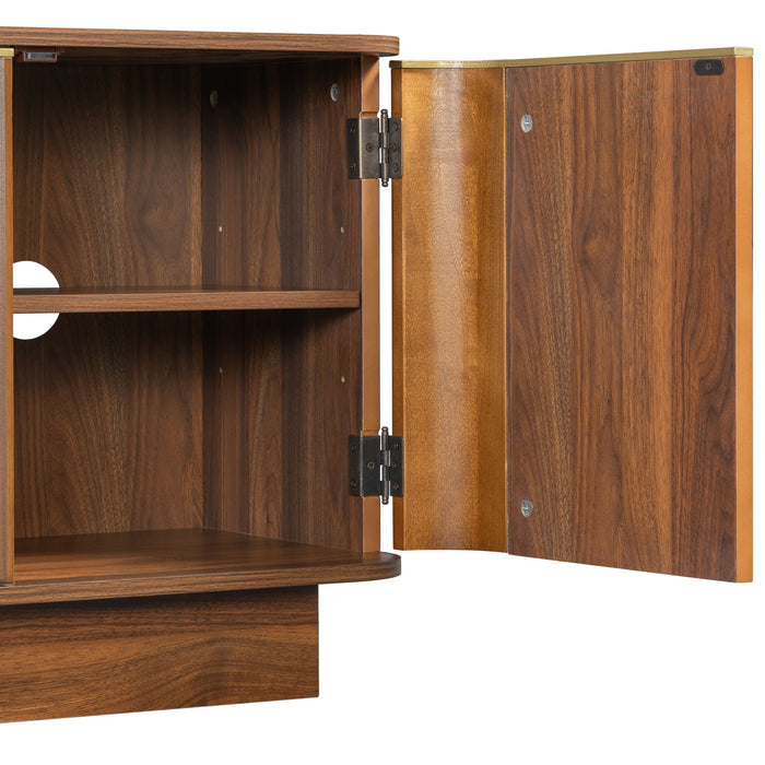 TV Stand, Fluted Media Console With Adjustable Shelves And Cable Holes
