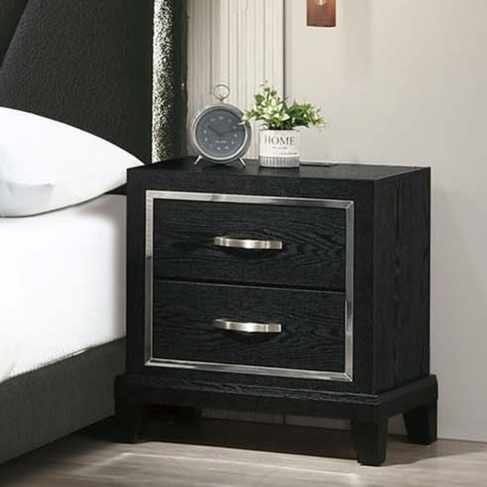 Nightstand With USB Port, Tapered Legs - Black