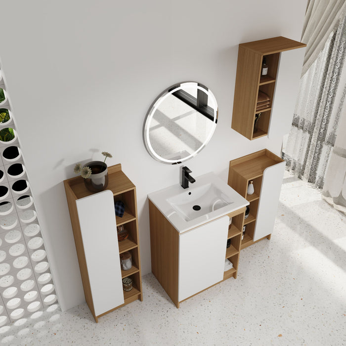 4 Piece Bathroom Vanity Set With Sink, Vanity Combo With Storage Cabinets - Black / Light Oak / White