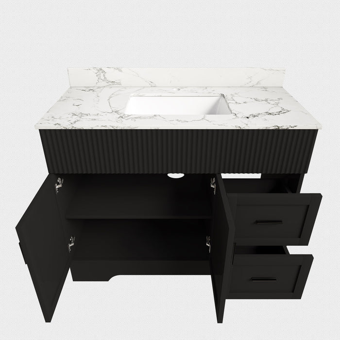 Bathroom Vanity Set, Fluted Cabinet, Soft Close Doors With Drawers, Single Faucet Hole, Sink Included - Black