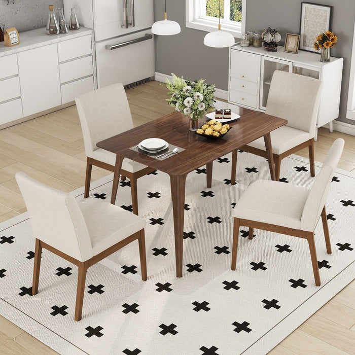 5 Piece Dining Set With Table And Upholstered Chairs - Light Beige / Walnut