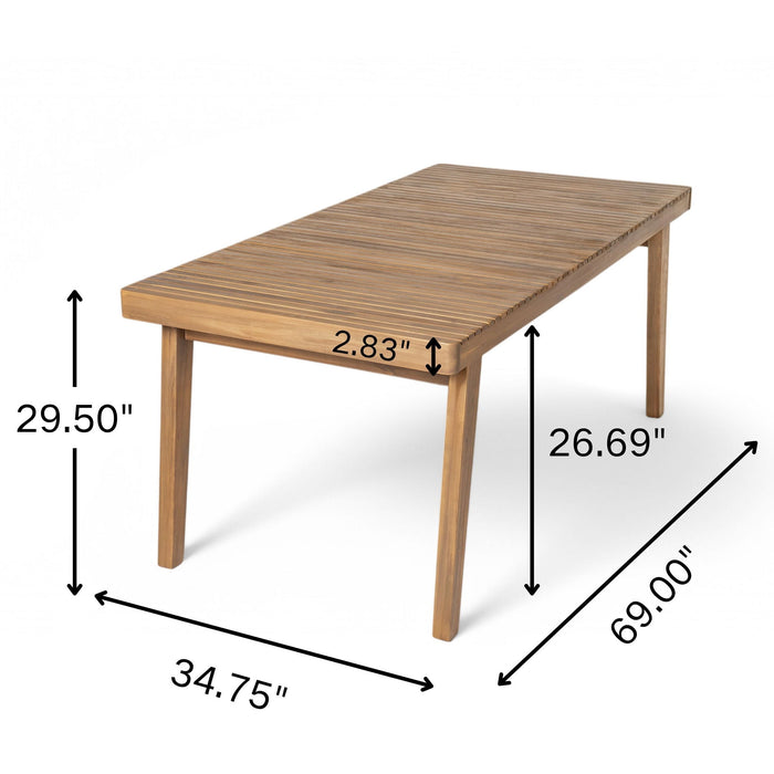 7 Piece Outdoor Dining Set With Rectangular Table And 6 Arm Chairs - Beige / Brown / Brown Mix / Light Teak