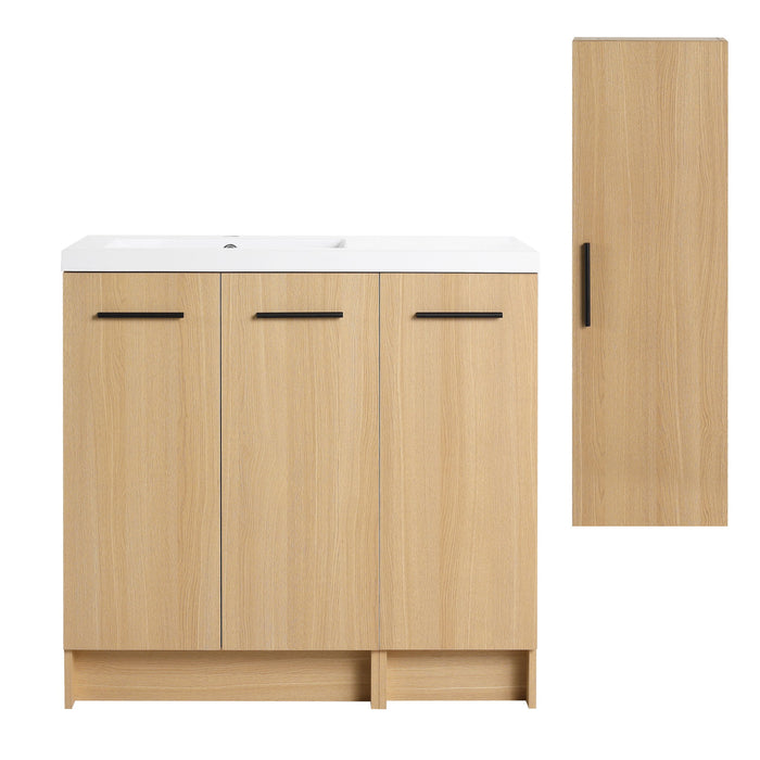 Freestanding Bathroom Vanity Set With Tall Linen Cabinet, 3 Door Storage Cabinet, Single Sink