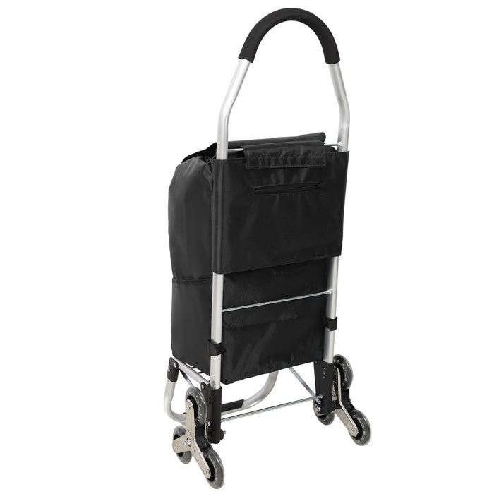 Foldable Shopping Stair Trolley With Triangular Wheels And Removable Waterproof Bag - Black