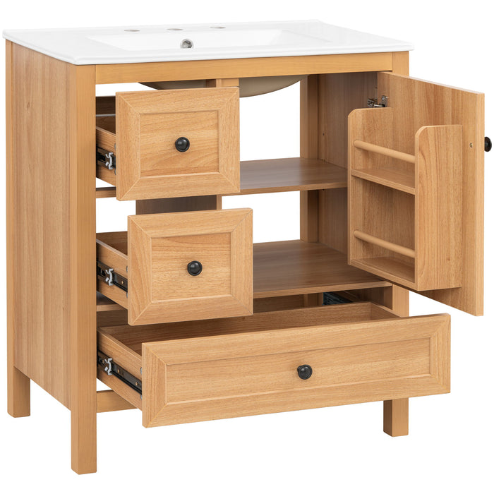 Modern Bathroom Vanity With Sink, Soft Close Drawers & Door, Storage Rack
