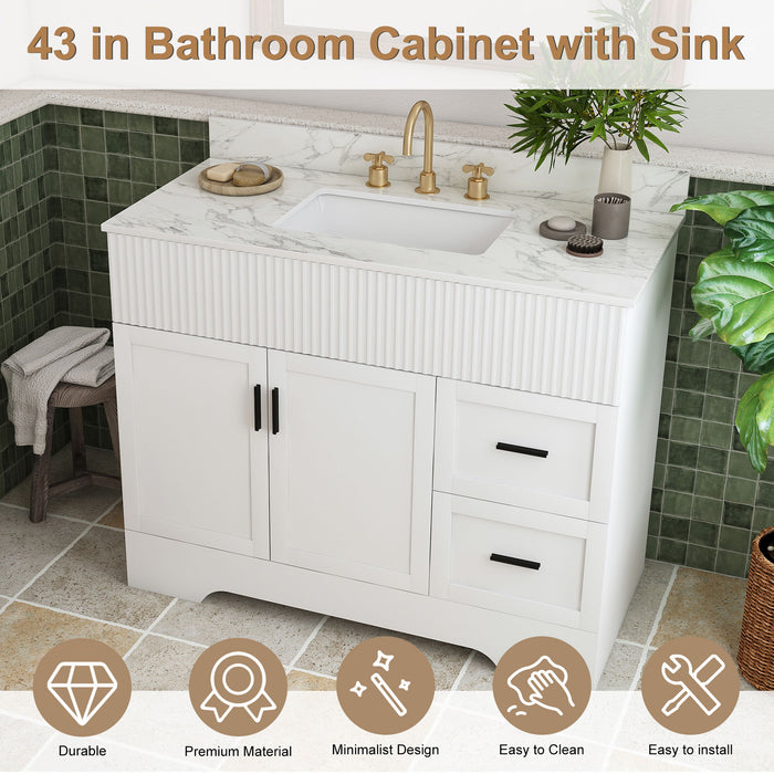 Bathroom Vanity Set, Fluted Cabinet, Soft Close Doors, 3 Faucet Holes, Sink Included - White