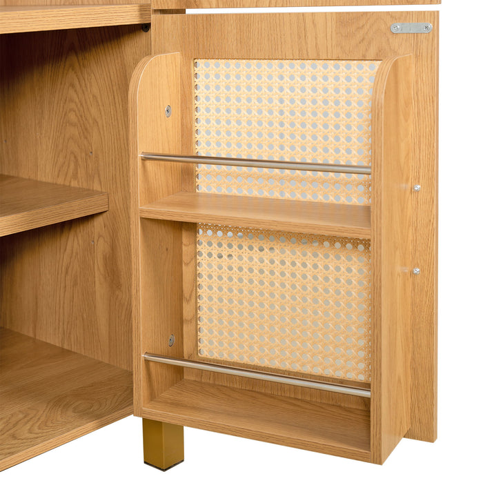 Tall Arched Cabinet With Rattan Doors & Adjustable Shelves